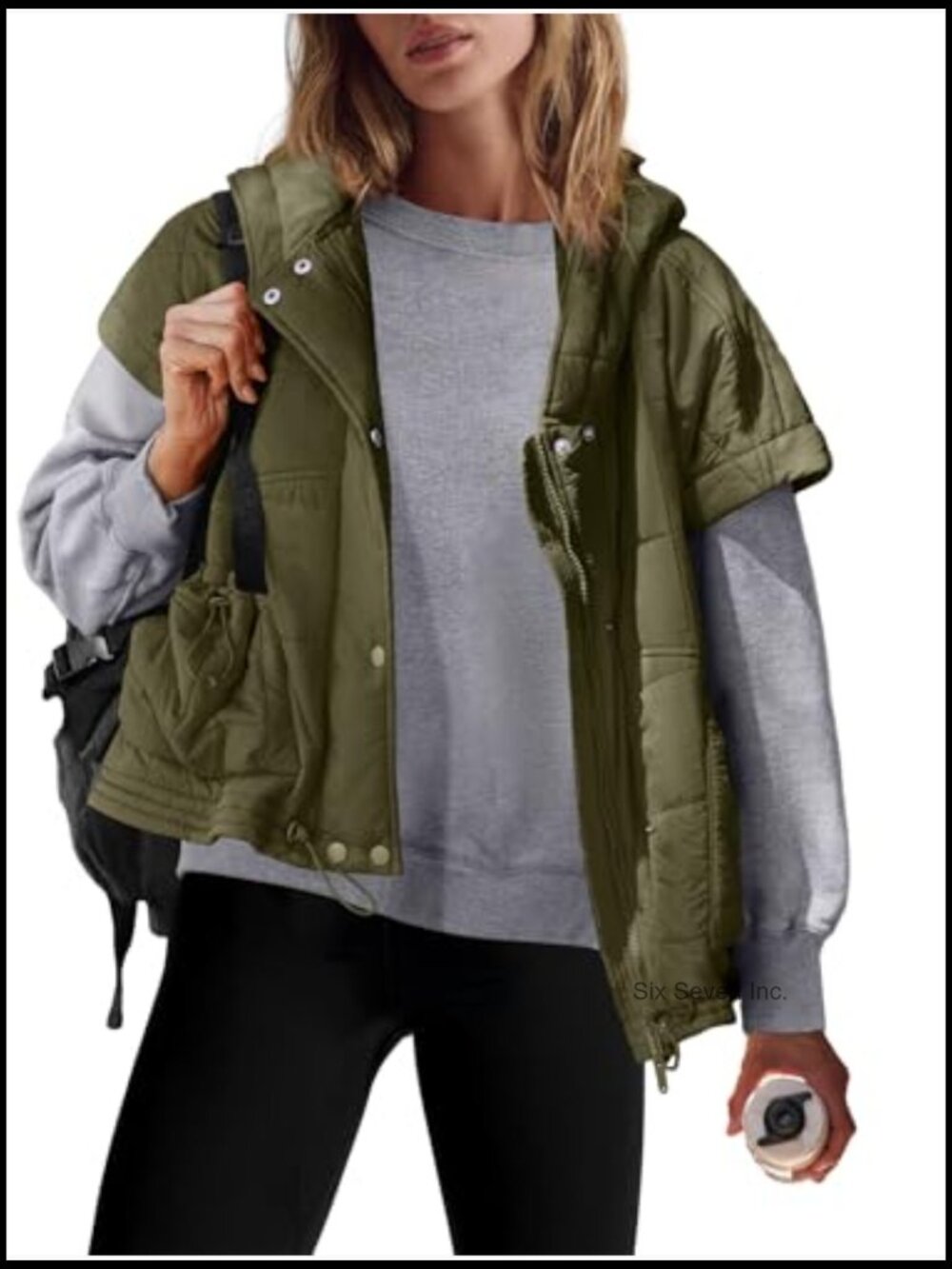 Oversized Sleeveless Quilted Puffer Vest with Hood Zip Up Shacket - Picture 2 of 7